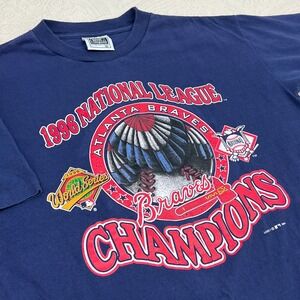Vintage 1996 Atlanta Braves National League Champions T-Shirt XL Navy Logo 7 USA